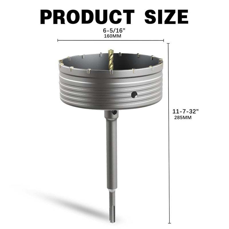 METOTO 6-5/16" Concrete Hole Saw,160mm Masonry Hole Saw, with 220mm SDS Plus Shank Connecting Rod for Concrete Brick Cement Stone Wall Drilling Home Improvement - Image 2